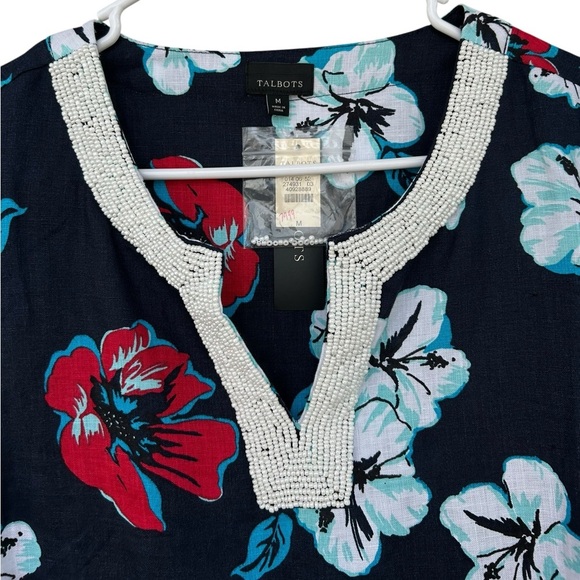 NWT Talbots 100% Linen Hibiscus Tunic Dress - Red White Blue - Size Medium - Picture 7 of 13